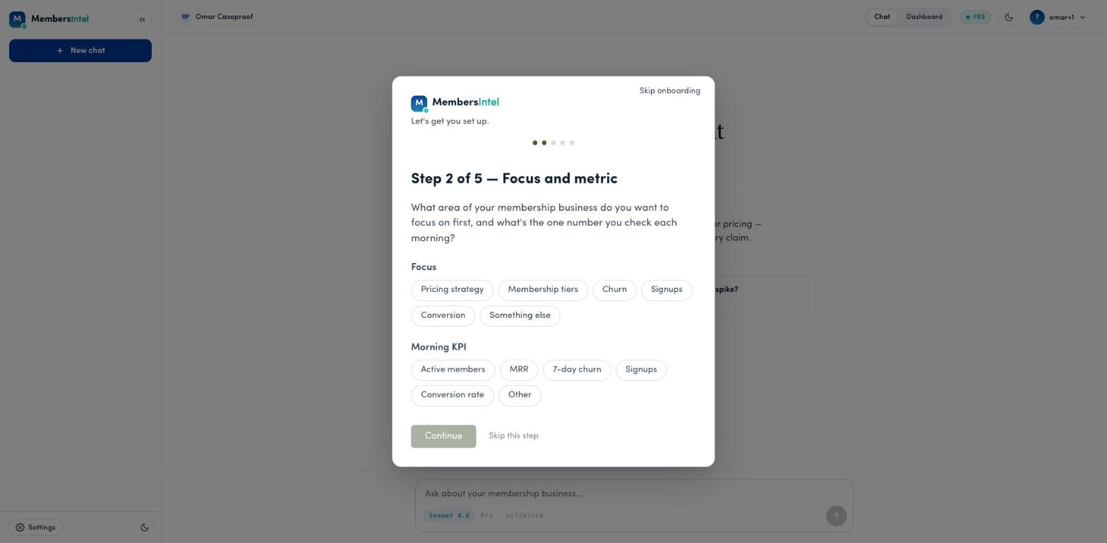 Onboarding step 2 — Focus and metric